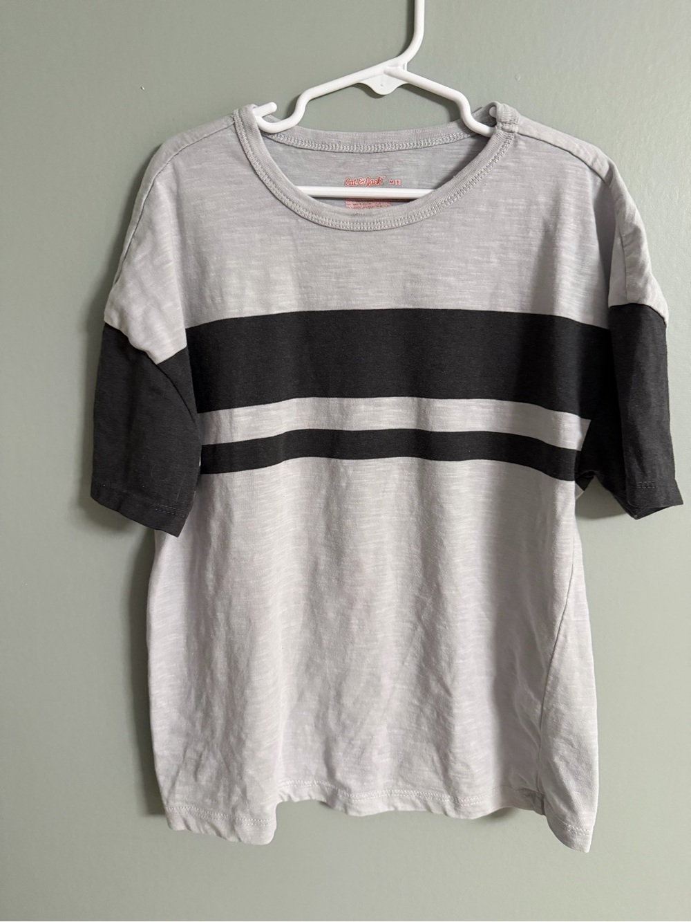 Cat & Jack Light Gray Tee with Red and Black Logo Print